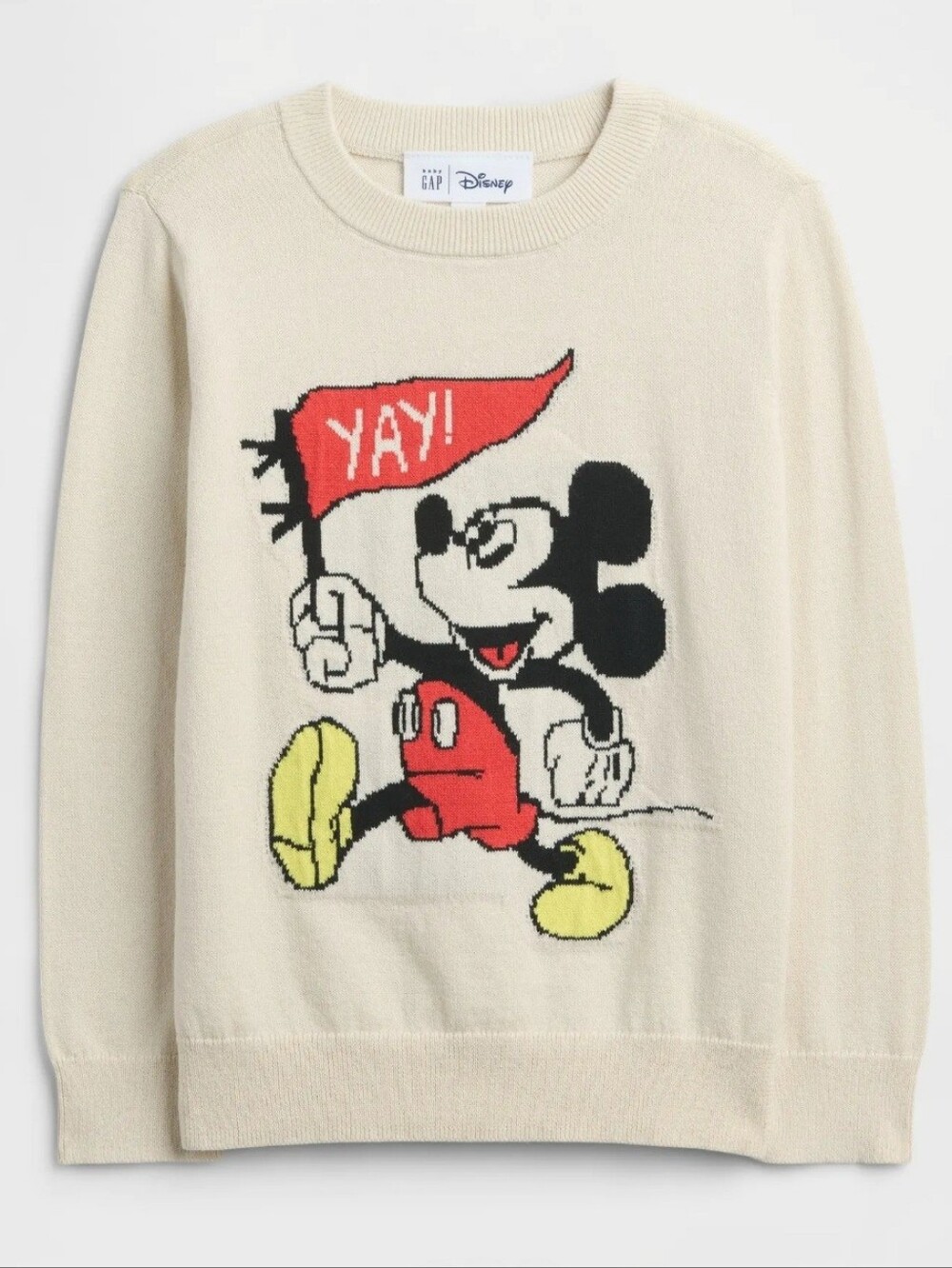 baby Gap Disney Mickey Mouse Yay Cotton Intarsia Sweater Cream 5